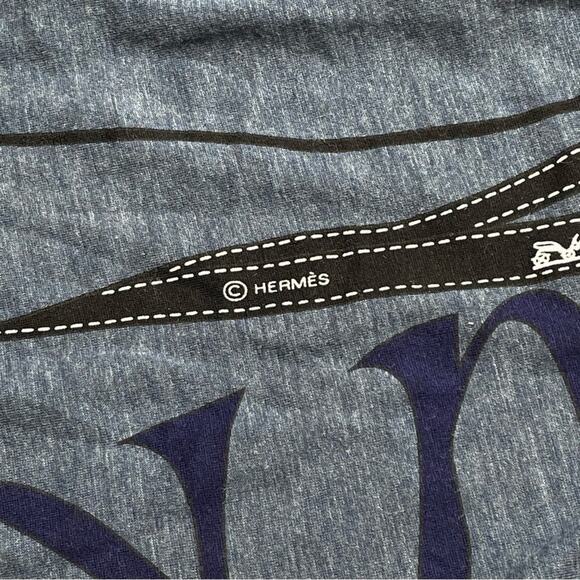 Hermes Madame and Monsieur Navy Blue Cotton Oversized Scarf - Picture 7 of 9
